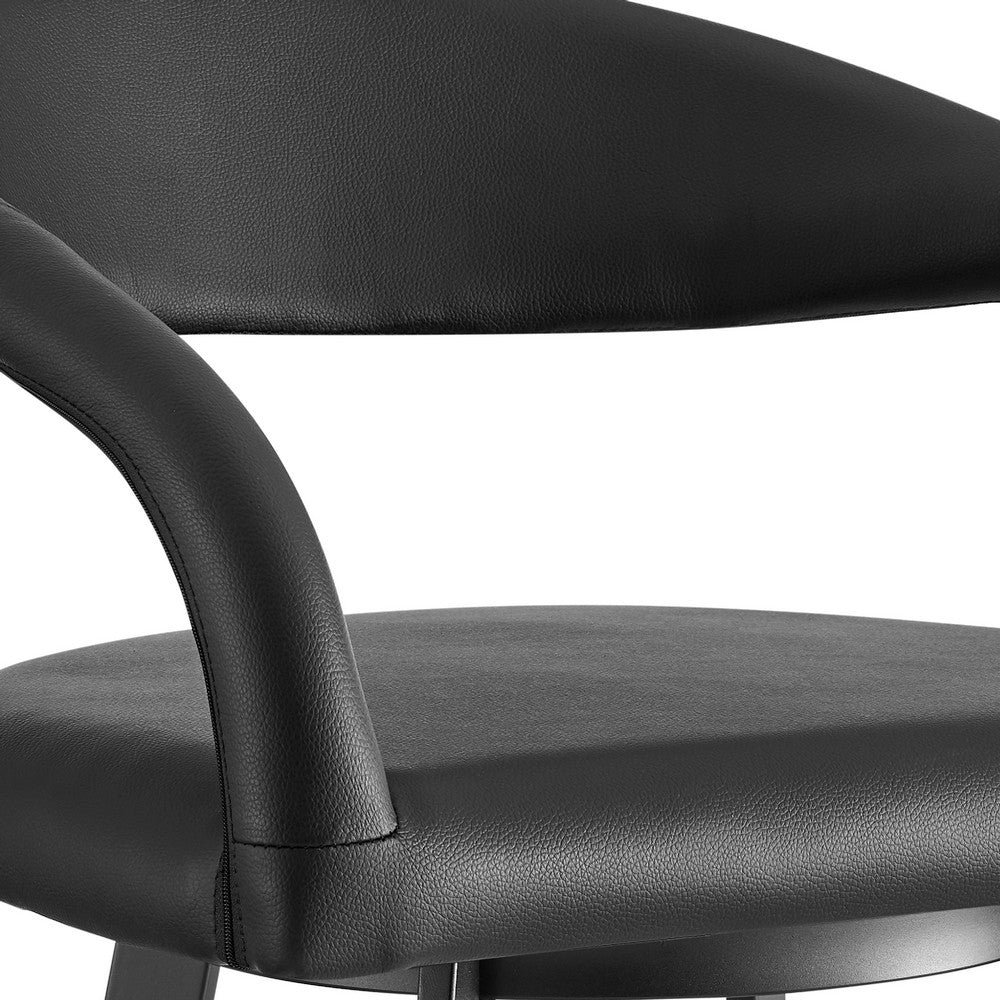 Monie Swivel Barstool Chair, Curved Floating Back, Black Faux Leather - BM339090