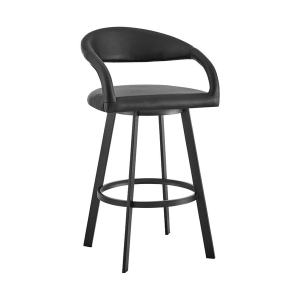 Monie Swivel Barstool Chair, Curved Floating Back, Black Faux Leather - BM339090
