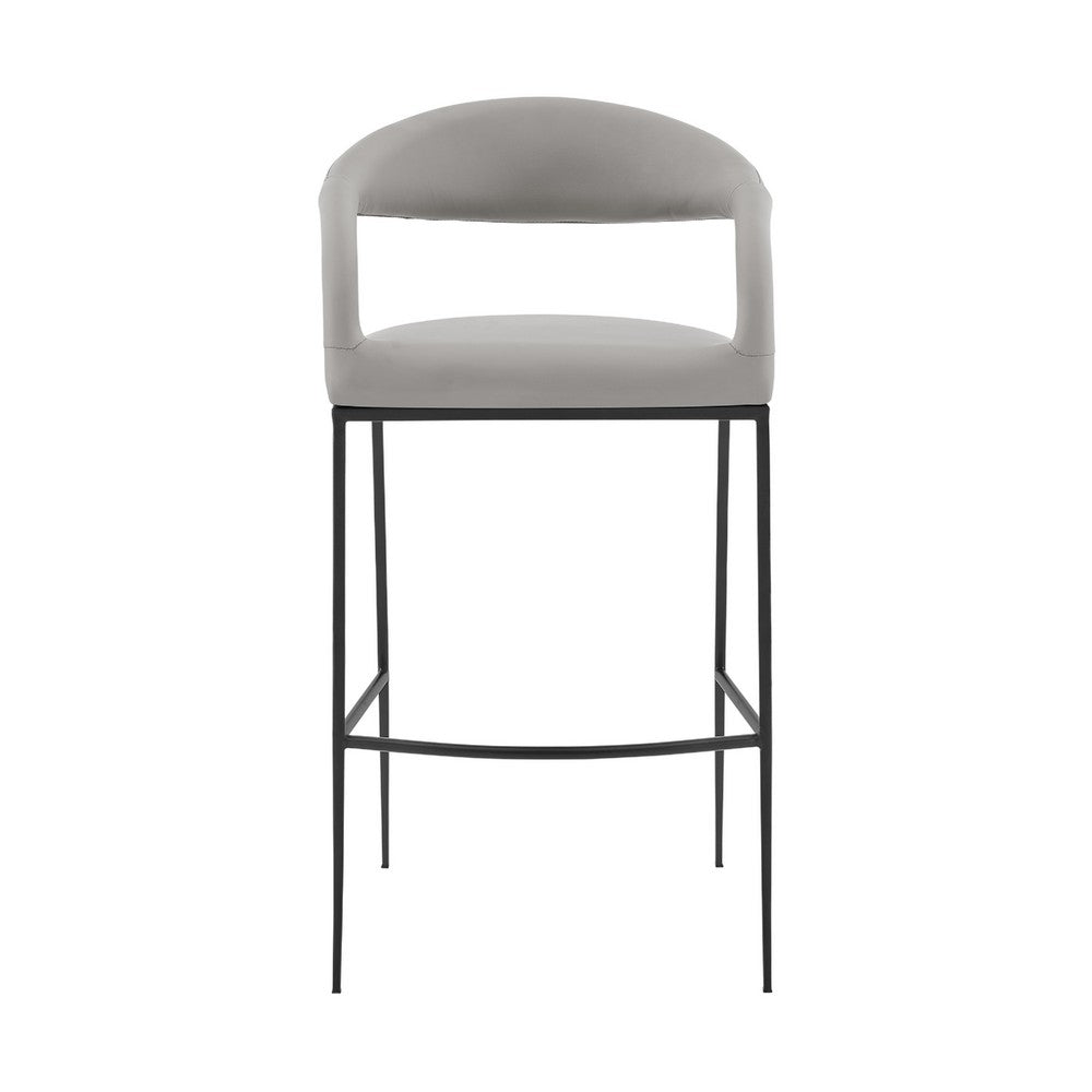 Monie Barstool Chair, Curved Floating Back, Light Gray Faux Leather - BM339092