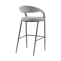 Monie Barstool Chair, Curved Floating Back, Light Gray Faux Leather - BM339092
