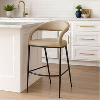 Monie Counter Stool Chair, Curved Floating Back, Beige Faux Leather - BM339093