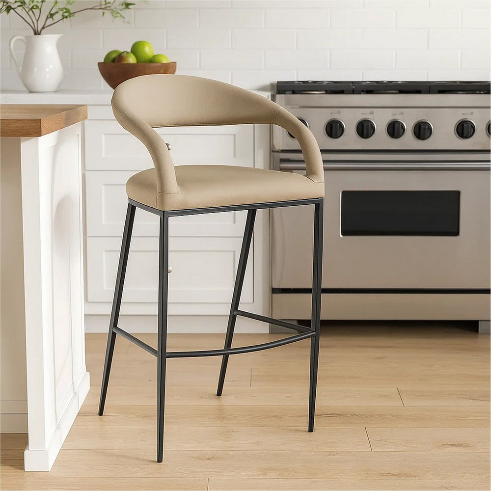 Monie Bar-Height Stool Chair, Curved Floating Back, Beige Faux Leather - BM339094