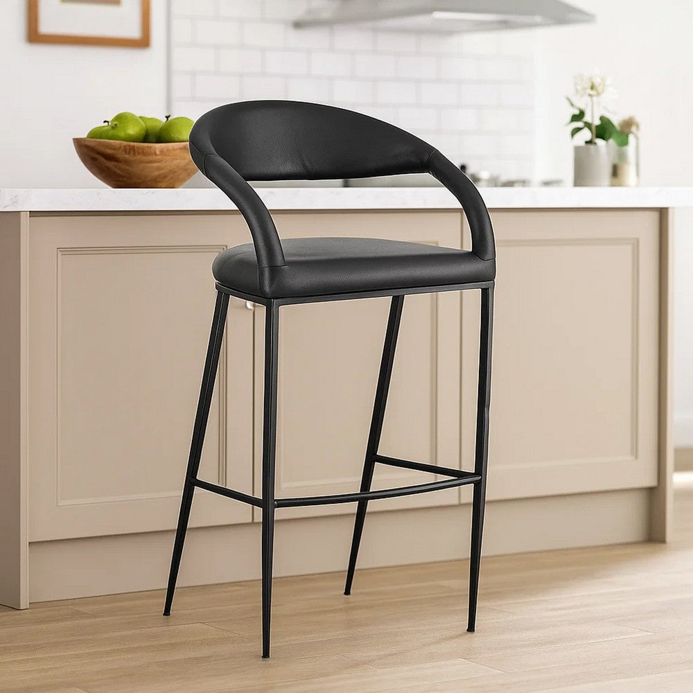 Monie Counter Stool Chair, Curved Floating Back, Black Faux Leather - BM339095