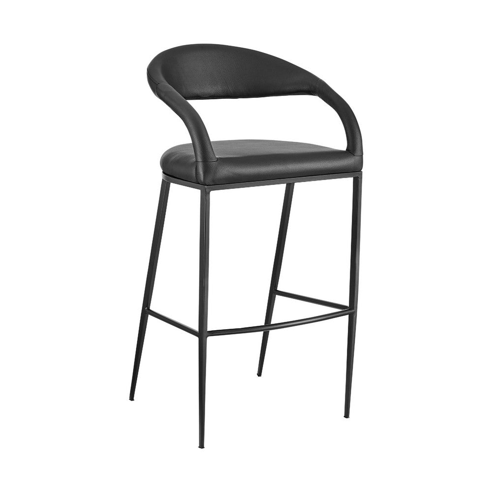 Monie Counter Stool Chair, Curved Floating Back, Black Faux Leather - BM339095