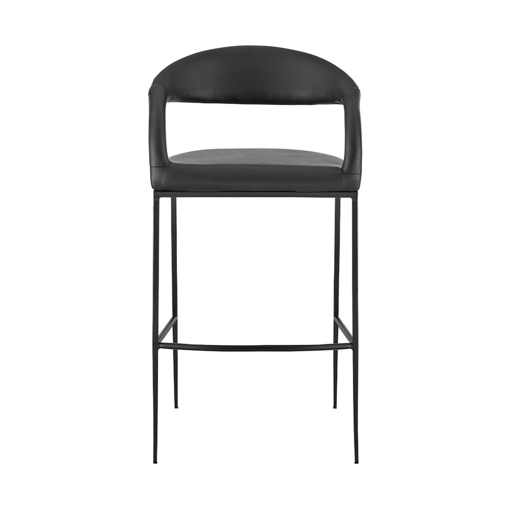 Monie Barstool Chair, Curved Floating Back, Black Faux Leather - BM339096