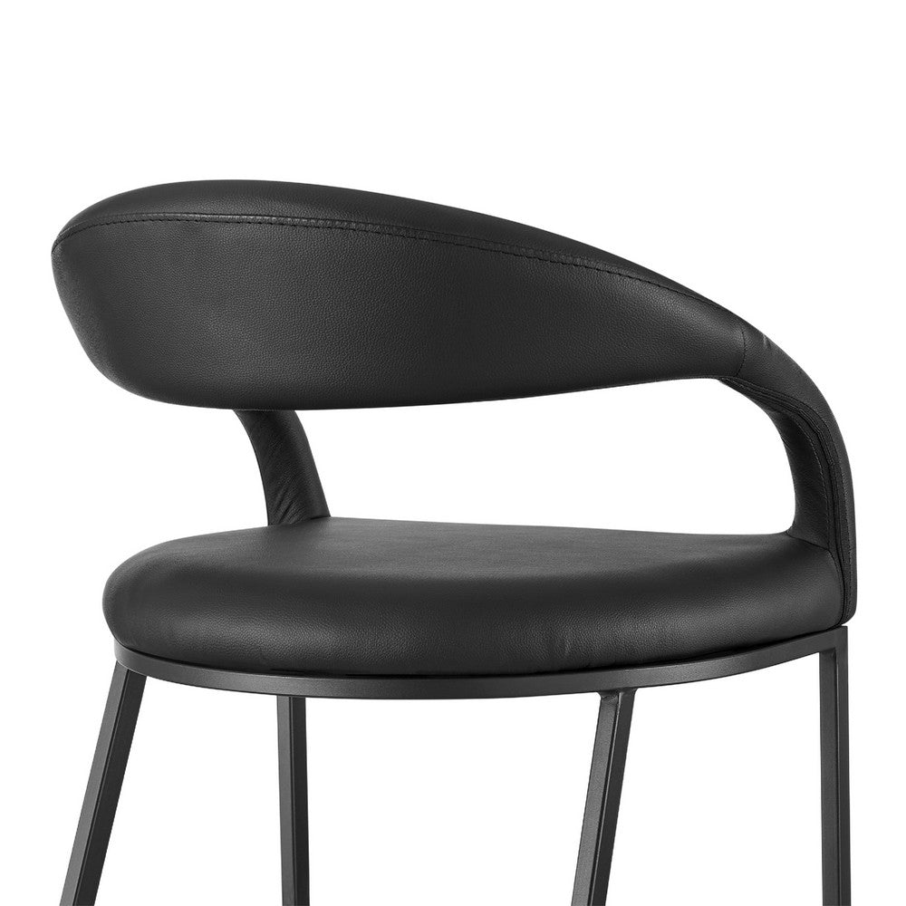 Monie Barstool Chair, Curved Floating Back, Black Faux Leather - BM339096