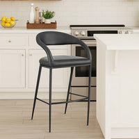 Monie Barstool Chair, Curved Floating Back, Black Faux Leather - BM339096