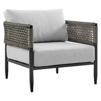 Adiy Outdoor Curved Club Chair, PVC Woven Rope, Black Metal, Light Gray - BM339103
