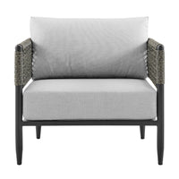 Adiy Outdoor Curved Club Chair, PVC Woven Rope, Black Metal, Light Gray - BM339103