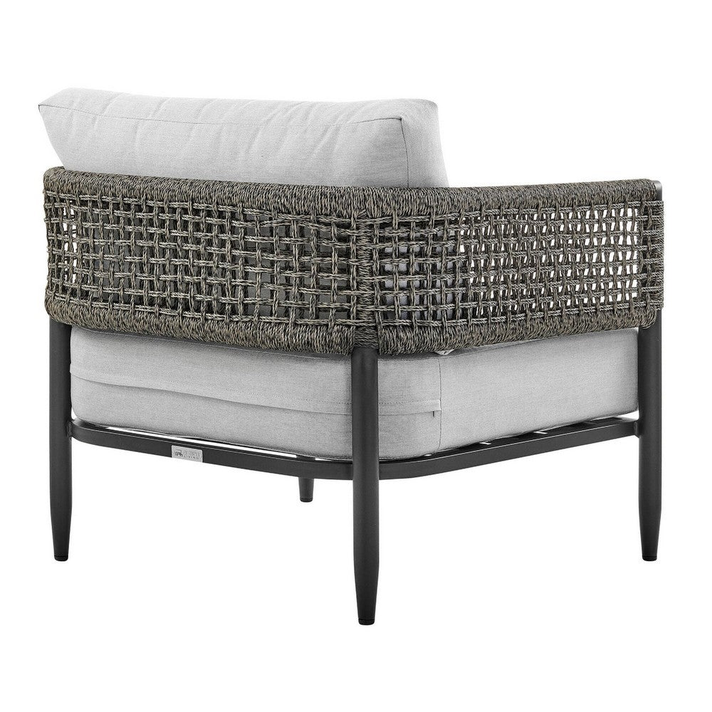 Adiy Outdoor Curved Club Chair, PVC Woven Rope, Black Metal, Light Gray - BM339103