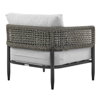 Adiy Outdoor Curved Club Chair, PVC Woven Rope, Black Metal, Light Gray - BM339103
