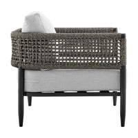 Adiy Outdoor Curved Club Chair, PVC Woven Rope, Black Metal, Light Gray - BM339103