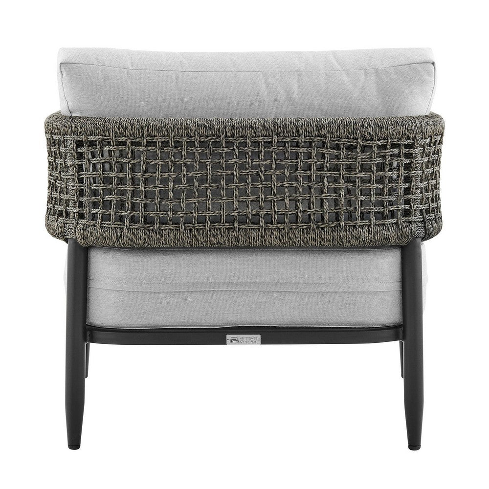 Adiy Outdoor Curved Club Chair, PVC Woven Rope, Black Metal, Light Gray - BM339103
