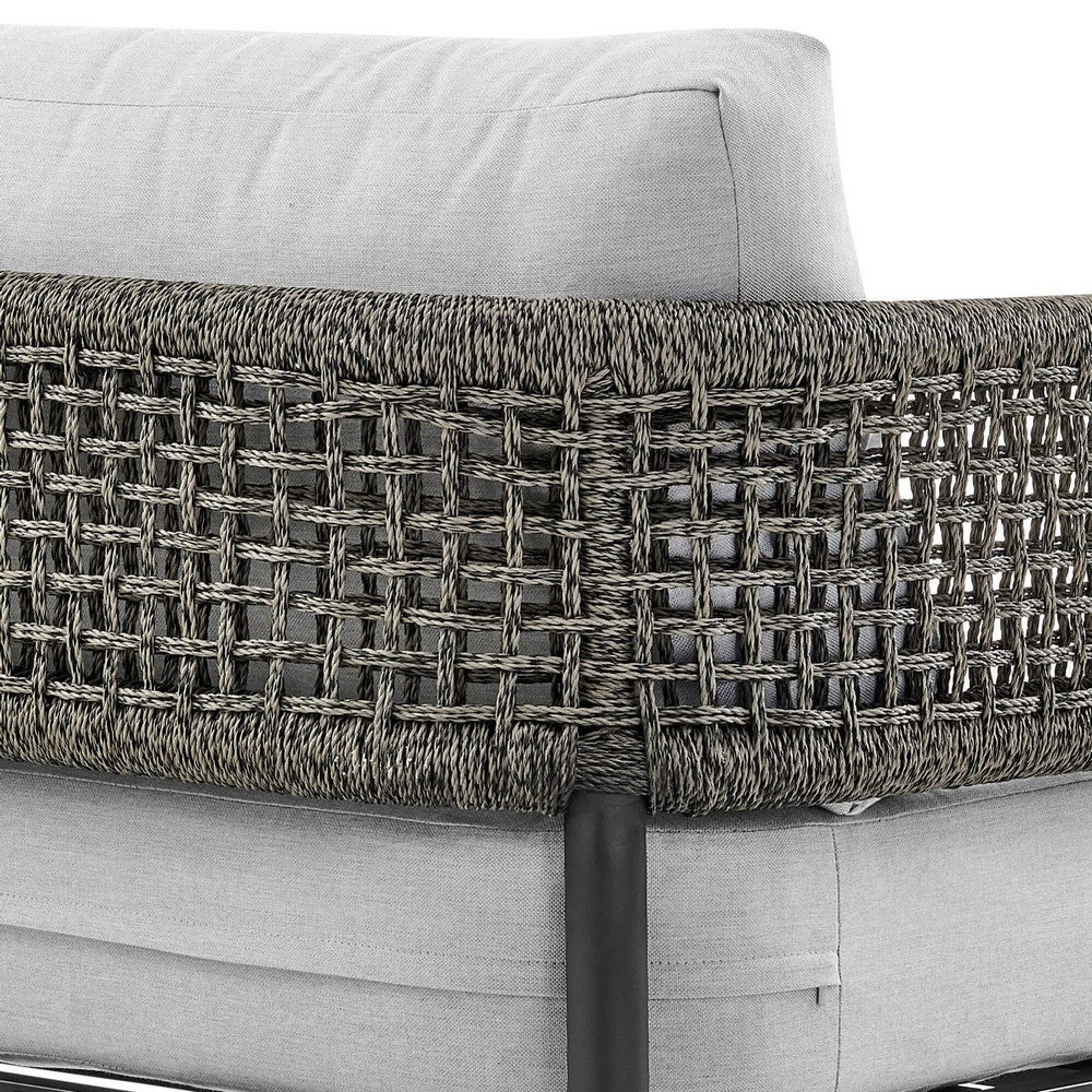 Adiy Outdoor Curved Club Chair, PVC Woven Rope, Black Metal, Light Gray - BM339103