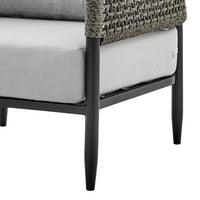 Adiy Outdoor Curved Club Chair, PVC Woven Rope, Black Metal, Light Gray - BM339103