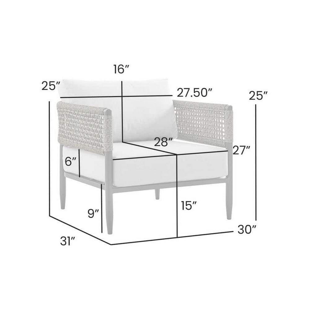 Adiy Outdoor Curved Club Chair, PVC Woven Rope, Black Metal, Light Gray - BM339103