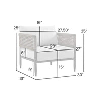 Adiy Outdoor Curved Club Chair, PVC Woven Rope, Black Metal, Light Gray - BM339103