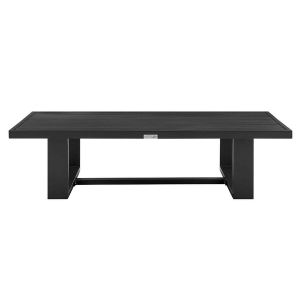 Aldiy Rectangular Outdoor Coffee Table, Slatted 51 Inch Black Metal - BM339105