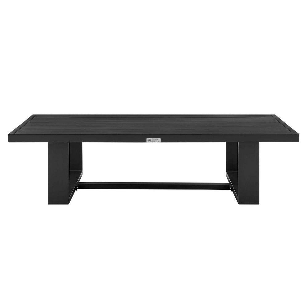 Aldiy Rectangular Outdoor Coffee Table, Slatted 51 Inch Black Metal - BM339105
