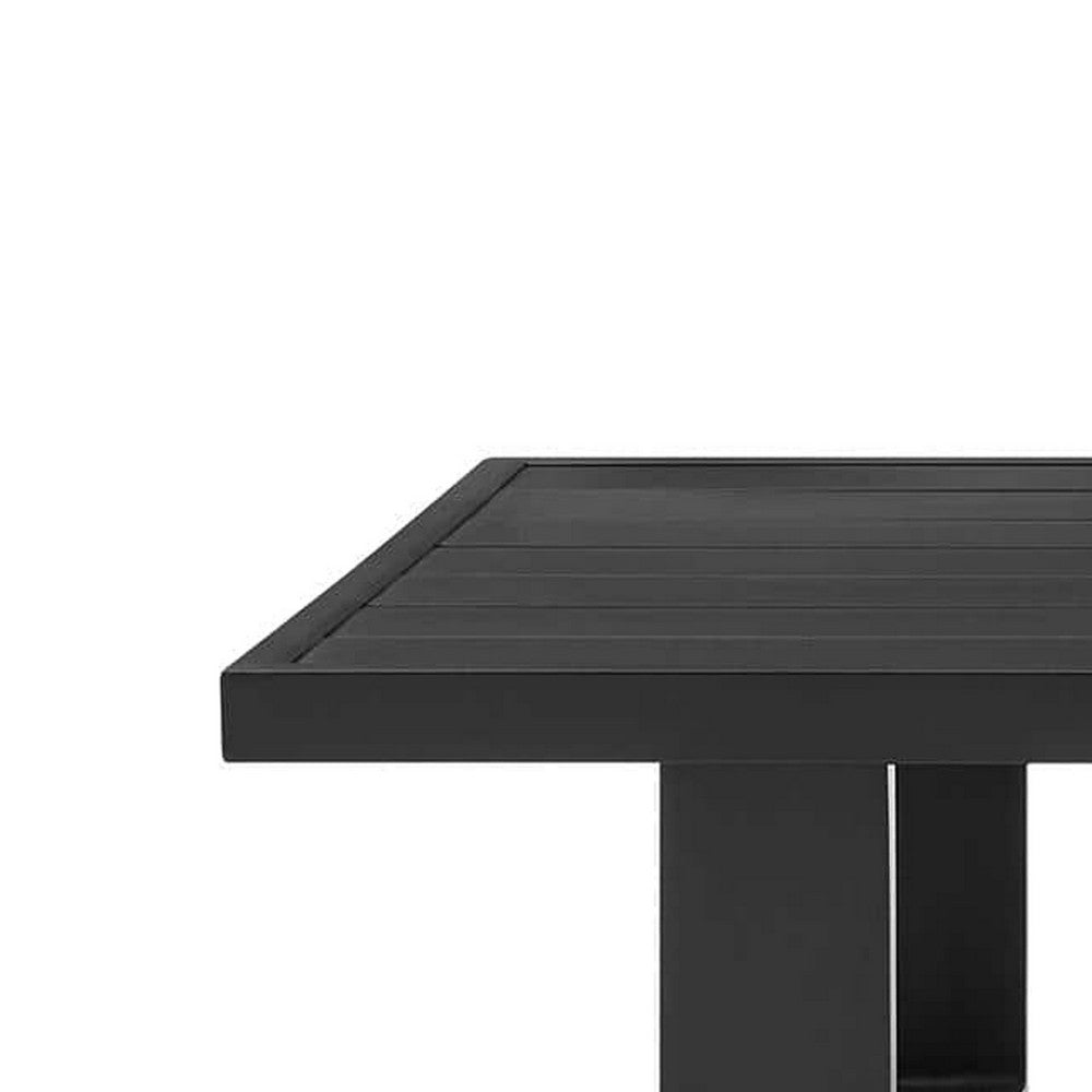 Aldiy Rectangular Outdoor Coffee Table, Slatted 51 Inch Black Metal - BM339105
