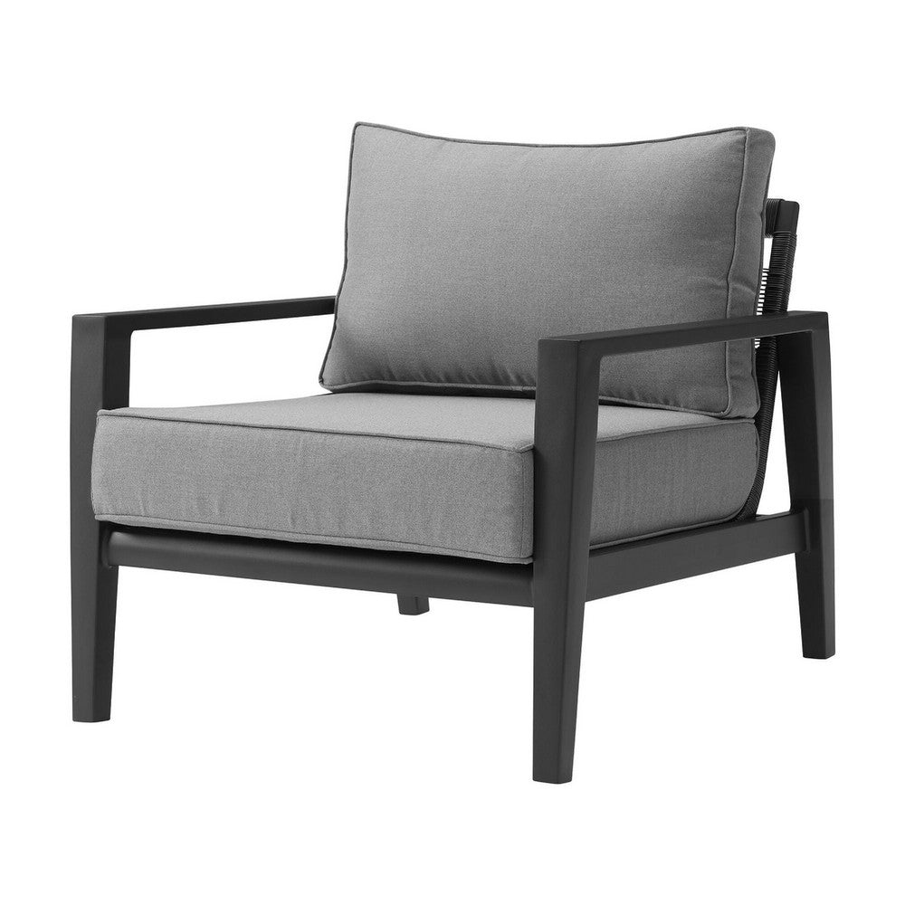 Lynn Outdoor Club Chair with Angled Legs, Black Metal, Dark Gray - BM339106