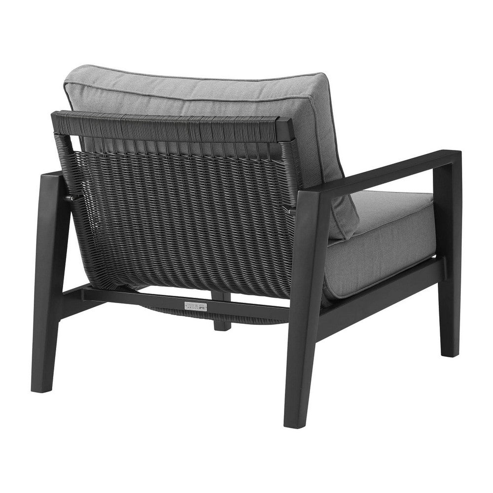 Lynn Outdoor Club Chair with Angled Legs, Black Metal, Dark Gray - BM339106