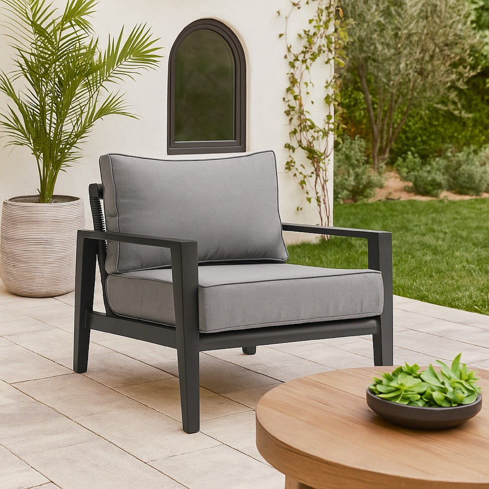 Lynn Outdoor Club Chair with Angled Legs, Black Metal, Dark Gray - BM339106