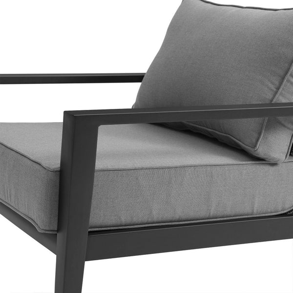 Lynn Outdoor Club Chair with Angled Legs, Black Metal, Dark Gray - BM339106