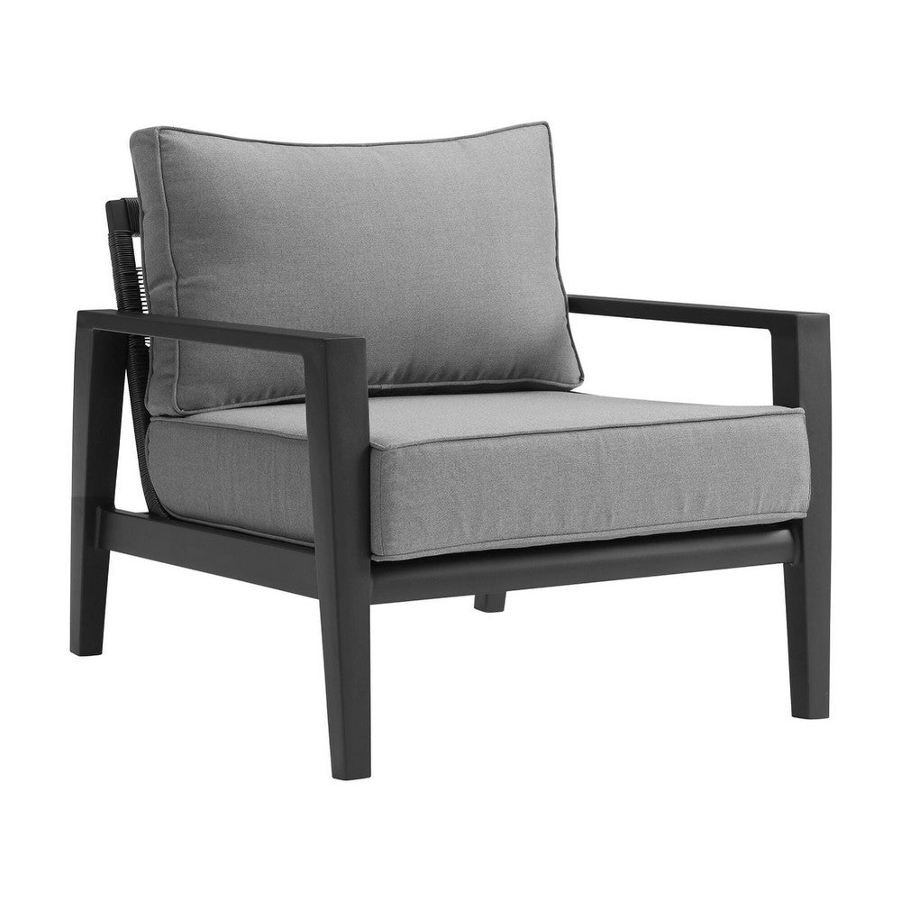 Lynn Outdoor Club Chair with Angled Legs, Black Metal, Dark Gray - BM339106
