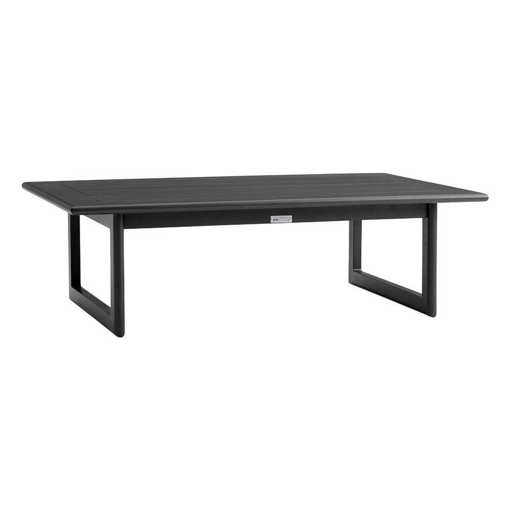 Lynn Rectangular Slatted Outdoor Coffee Table, 48 Inch, Black Metal - BM339108