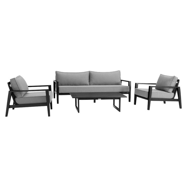 Lynn Rectangular Slatted Outdoor Coffee Table, 48 Inch, Black Metal - BM339108
