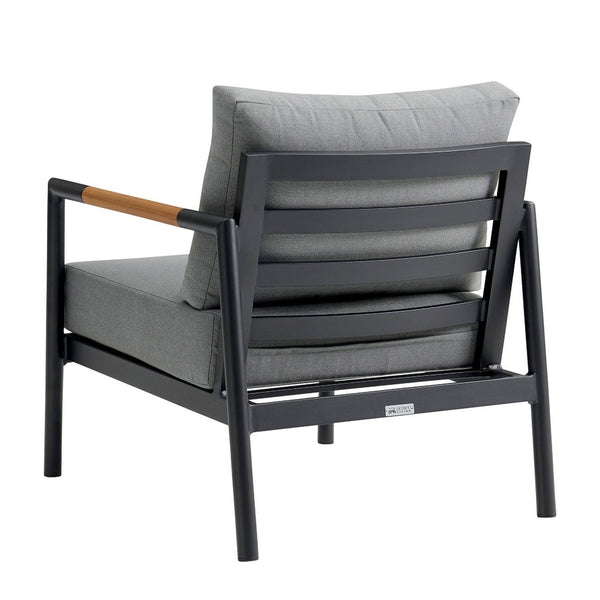 Razi Outdoor Club Chair with Teak Armrests, Black Metal, Dark Gray - BM339109