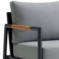 Razi Outdoor Club Chair with Teak Armrests, Black Metal, Dark Gray - BM339109