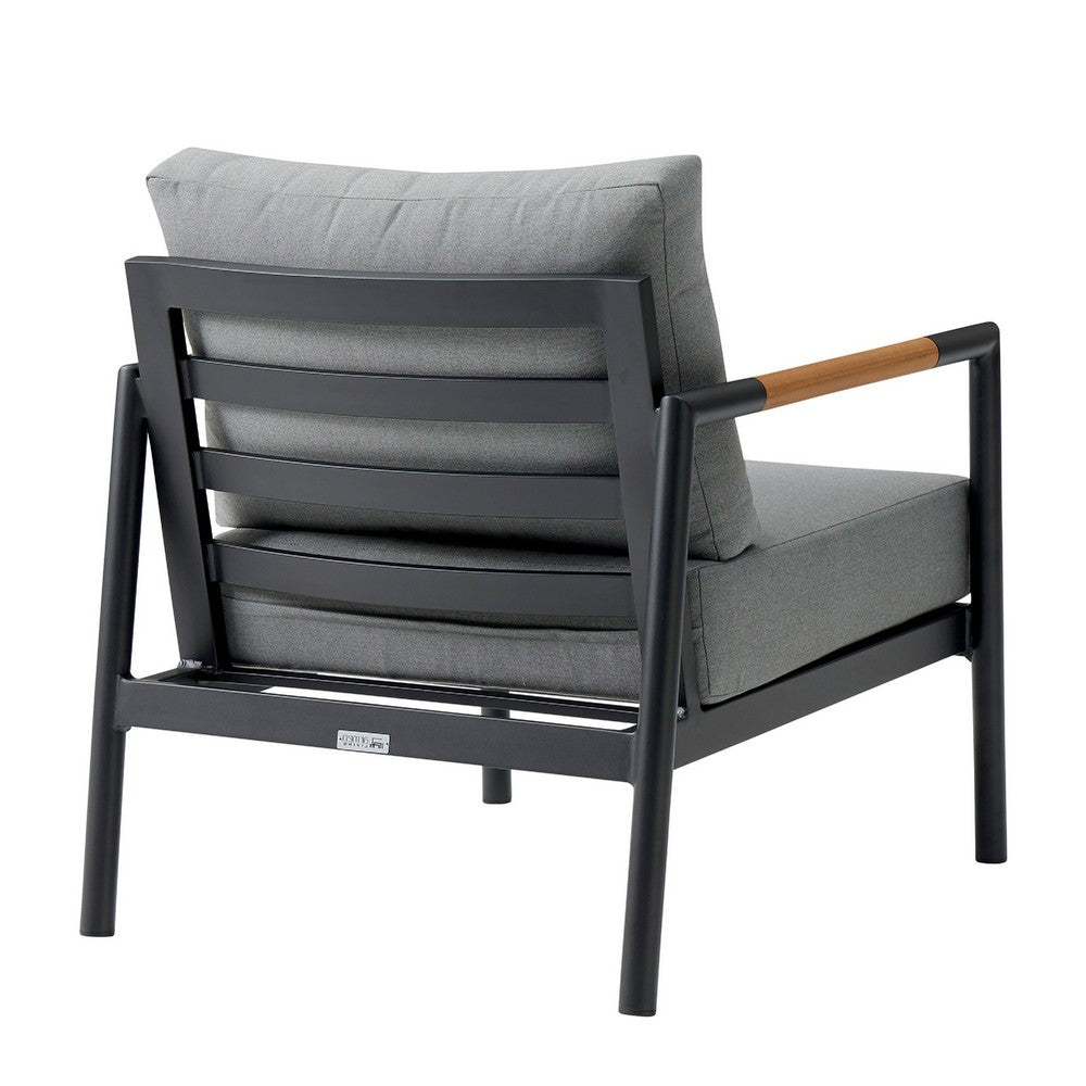 Razi Outdoor Club Chair with Teak Armrests, Black Metal, Dark Gray - BM339109