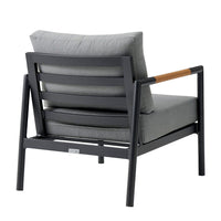 Razi Outdoor Club Chair with Teak Armrests, Black Metal, Dark Gray - BM339109