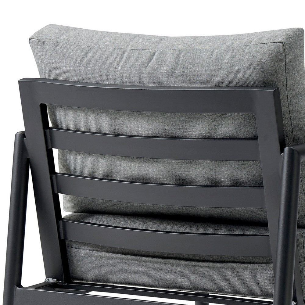Razi Outdoor Club Chair with Teak Armrests, Black Metal, Dark Gray - BM339109