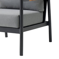 Razi Outdoor Club Chair with Teak Armrests, Black Metal, Dark Gray - BM339109