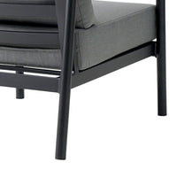 Razi Outdoor Club Chair with Teak Armrests, Black Metal, Dark Gray - BM339109
