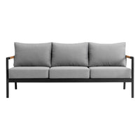 Razi Outdoor Coffee Table, Teak and Stone Glass, Gray Metal 43 Inch - BM339111