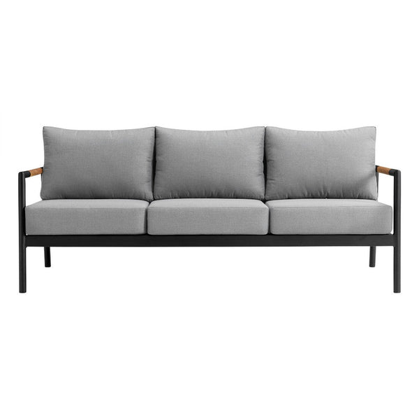 Razi Outdoor Coffee Table, Teak and Stone Glass, Gray Metal 43 Inch - BM339111