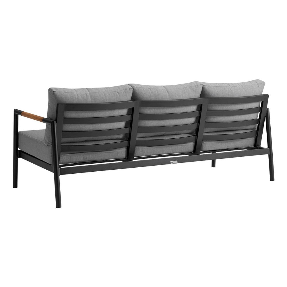 Razi Outdoor Coffee Table, Teak and Stone Glass, Gray Metal 43 Inch - BM339111