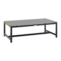 Razi Outdoor Coffee Table, Teak and Stone Glass, Gray Metal 43 Inch - BM339111