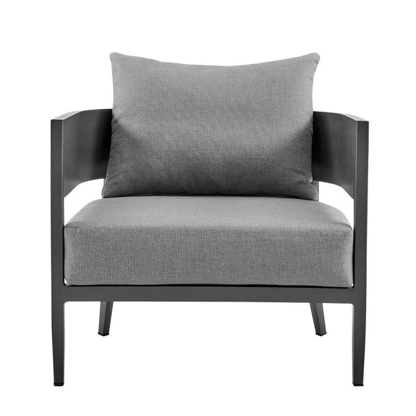 Enya Outdoor Club Chair with Curved Aluminum Frame, Dark Gray Polyester - BM339112