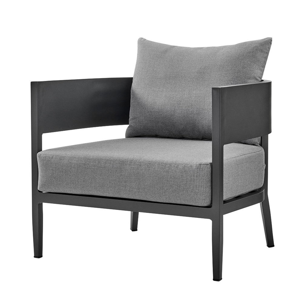 Enya Outdoor Club Chair with Curved Aluminum Frame, Dark Gray Polyester - BM339112