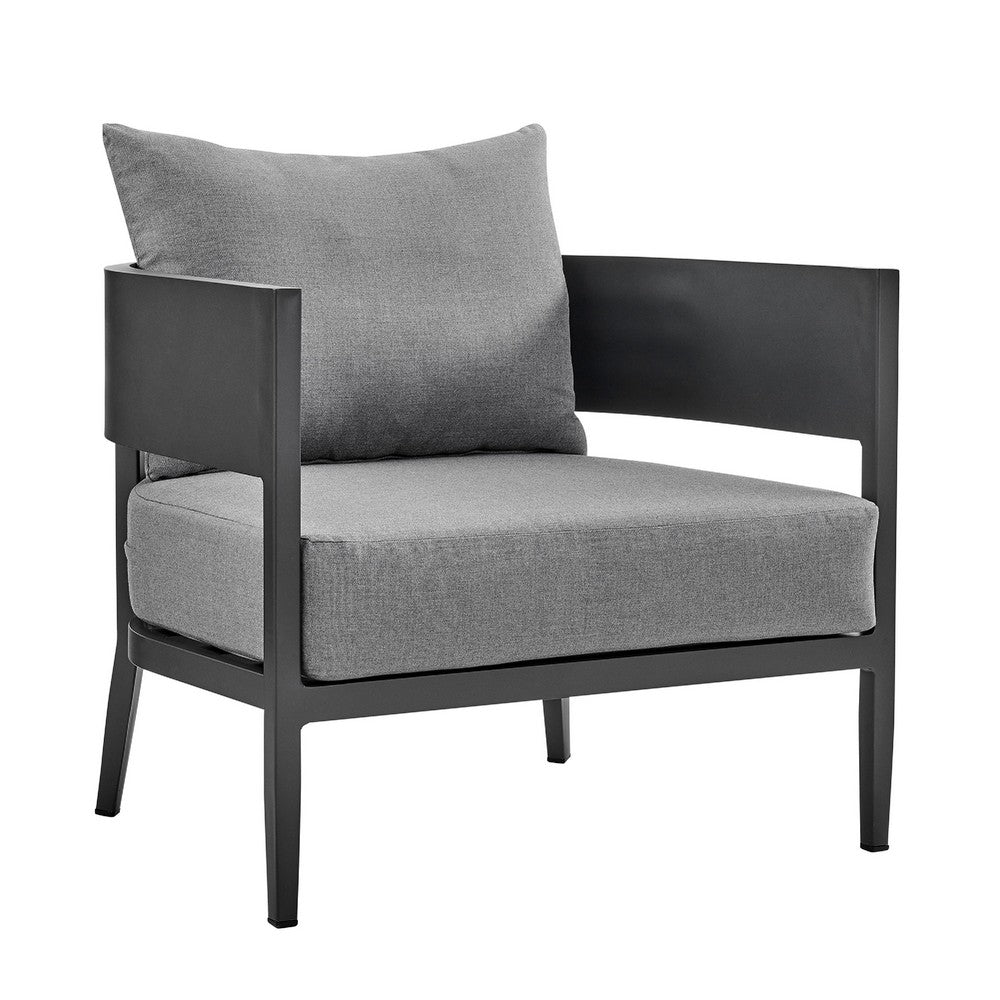 Enya Outdoor Club Chair with Curved Aluminum Frame, Dark Gray Polyester - BM339112