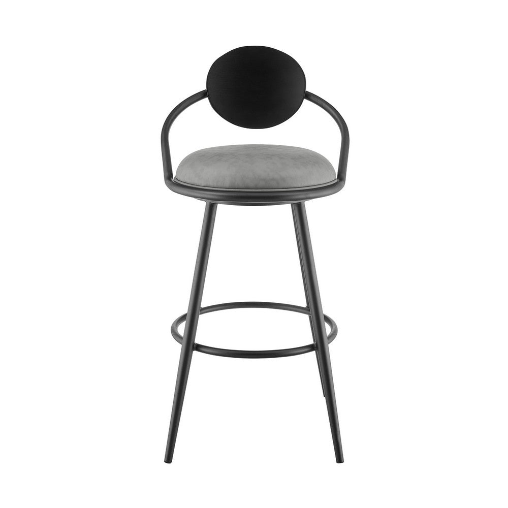 Carny Swivel Counter Stool Chair, Black Iron, Vintage Gray Faux Leather - BM339115