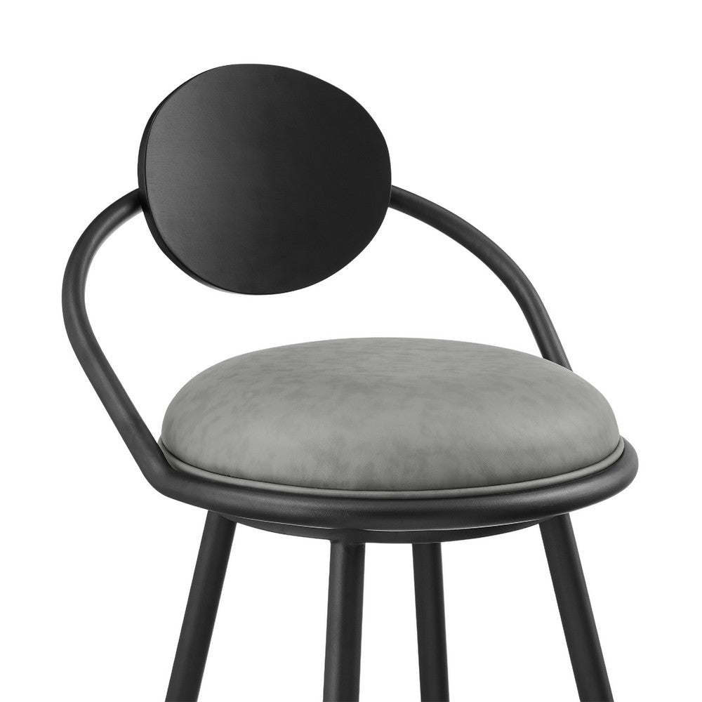 Carny Swivel Counter Stool Chair, Black Iron, Vintage Gray Faux Leather - BM339115
