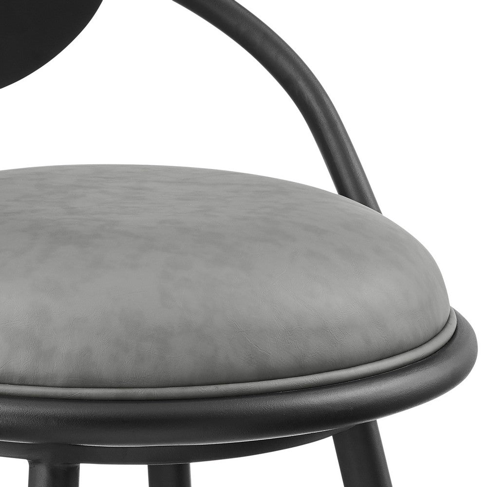 Carny Swivel Counter Stool Chair, Black Iron, Vintage Gray Faux Leather - BM339115