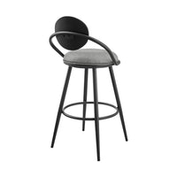 Carny Swivel Barstool Chair, Black Iron, Wood Back, Gray Faux Leather - BM339116