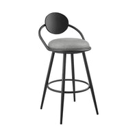 Carny Swivel Barstool Chair, Black Iron, Wood Back, Gray Faux Leather - BM339116
